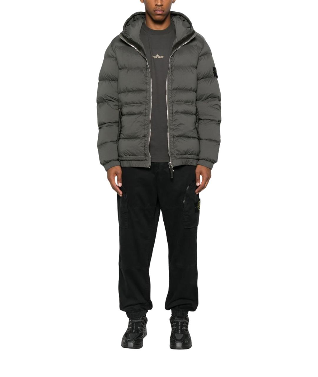 STONE ISLAND Серый полиамидовый пуховик, фото 2