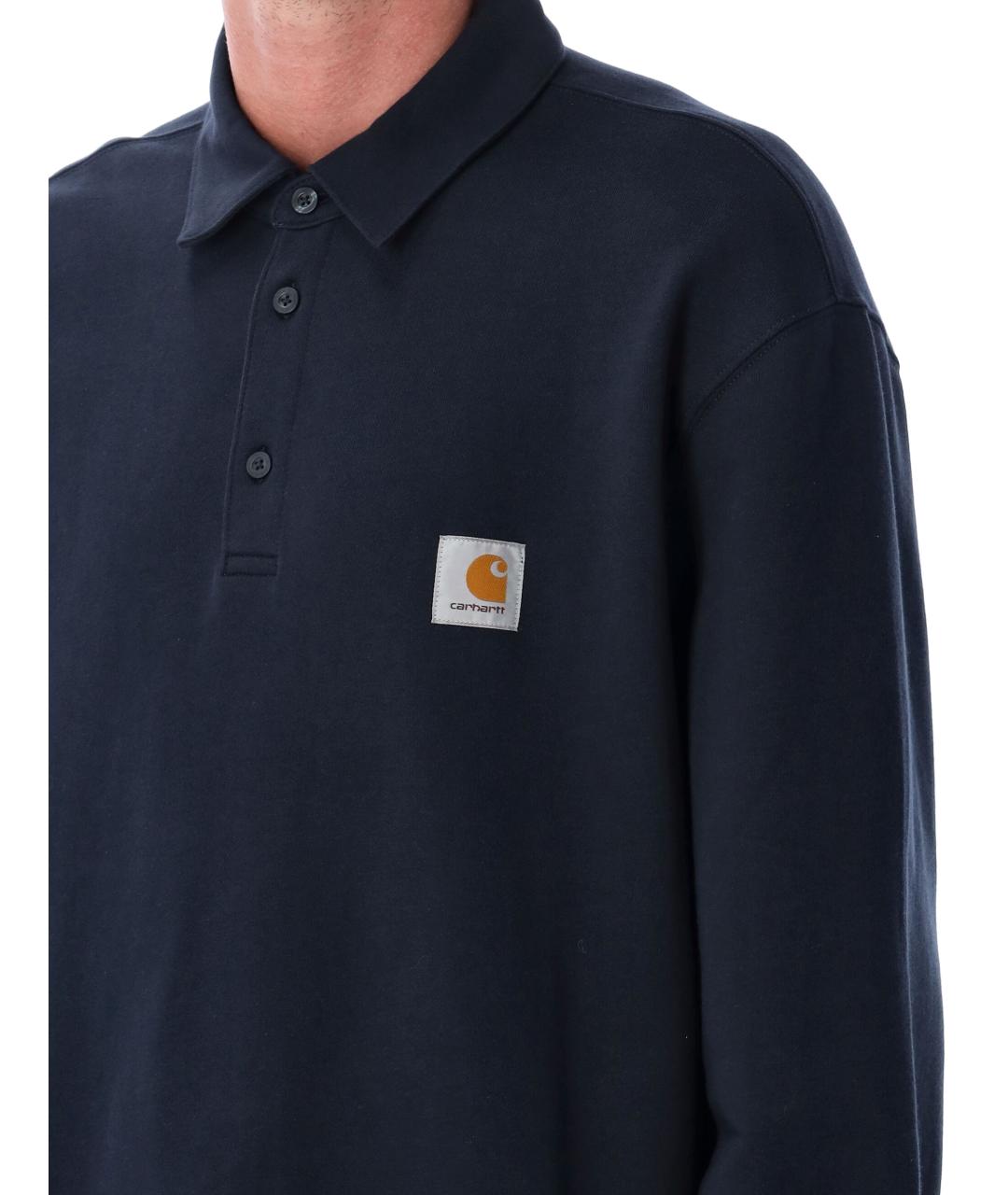 CARHARTT WIP Темно-синее хлопковое поло с длинным рукавом, фото 6