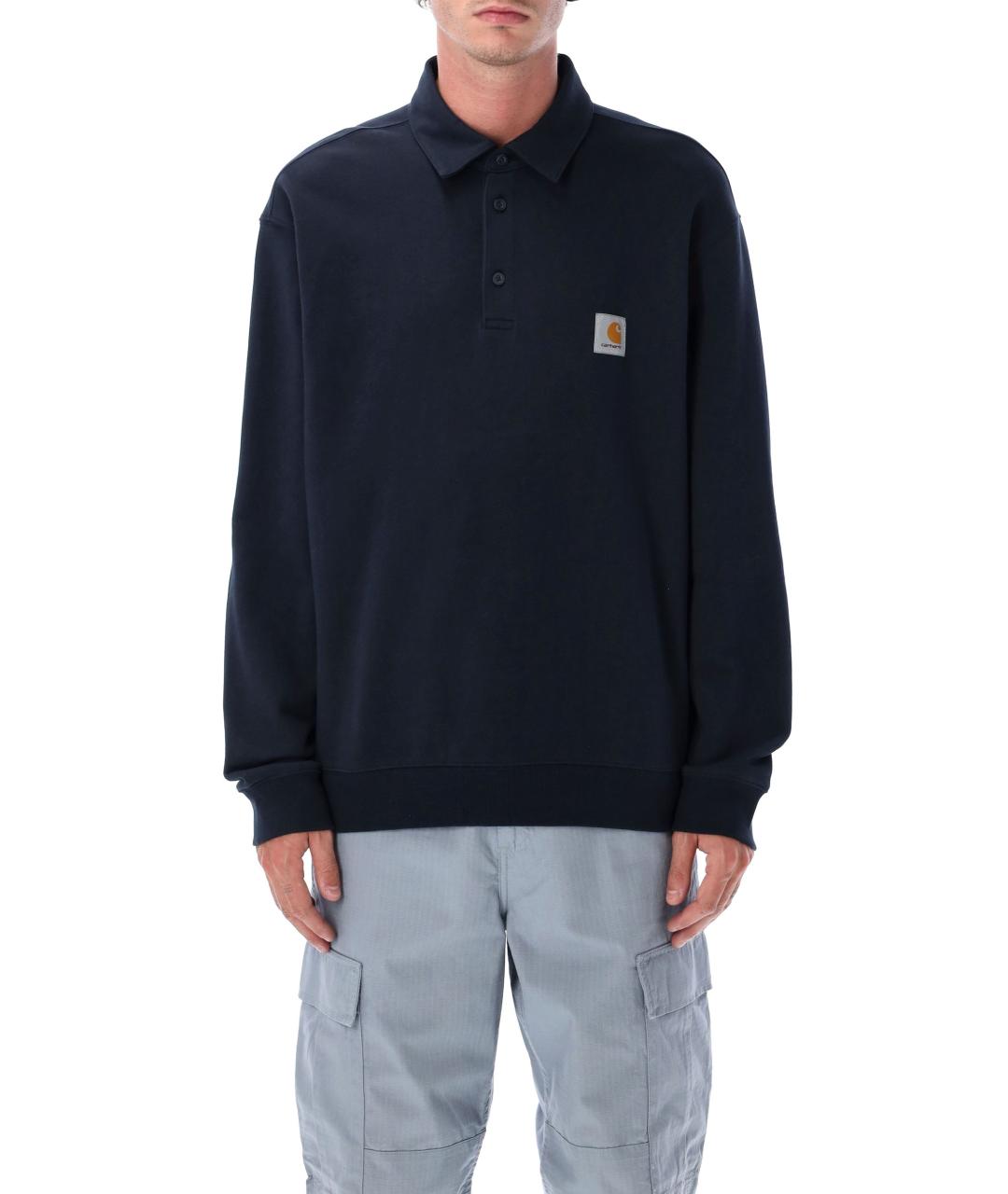 CARHARTT WIP Темно-синее хлопковое поло с длинным рукавом, фото 2