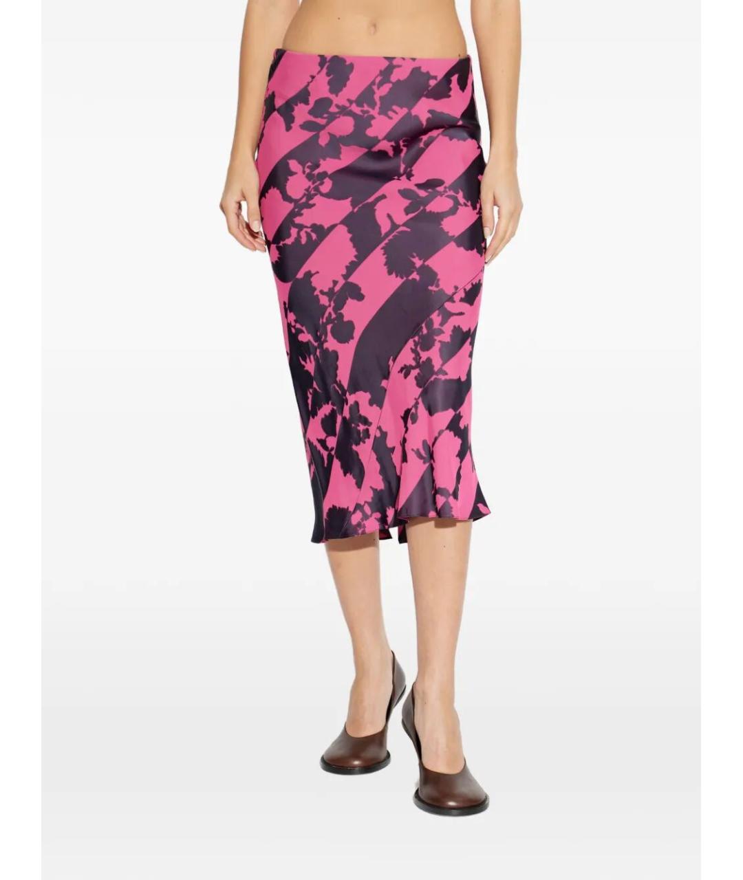 DRIES VAN NOTEN Розовая ацетатная юбка миди, фото 2