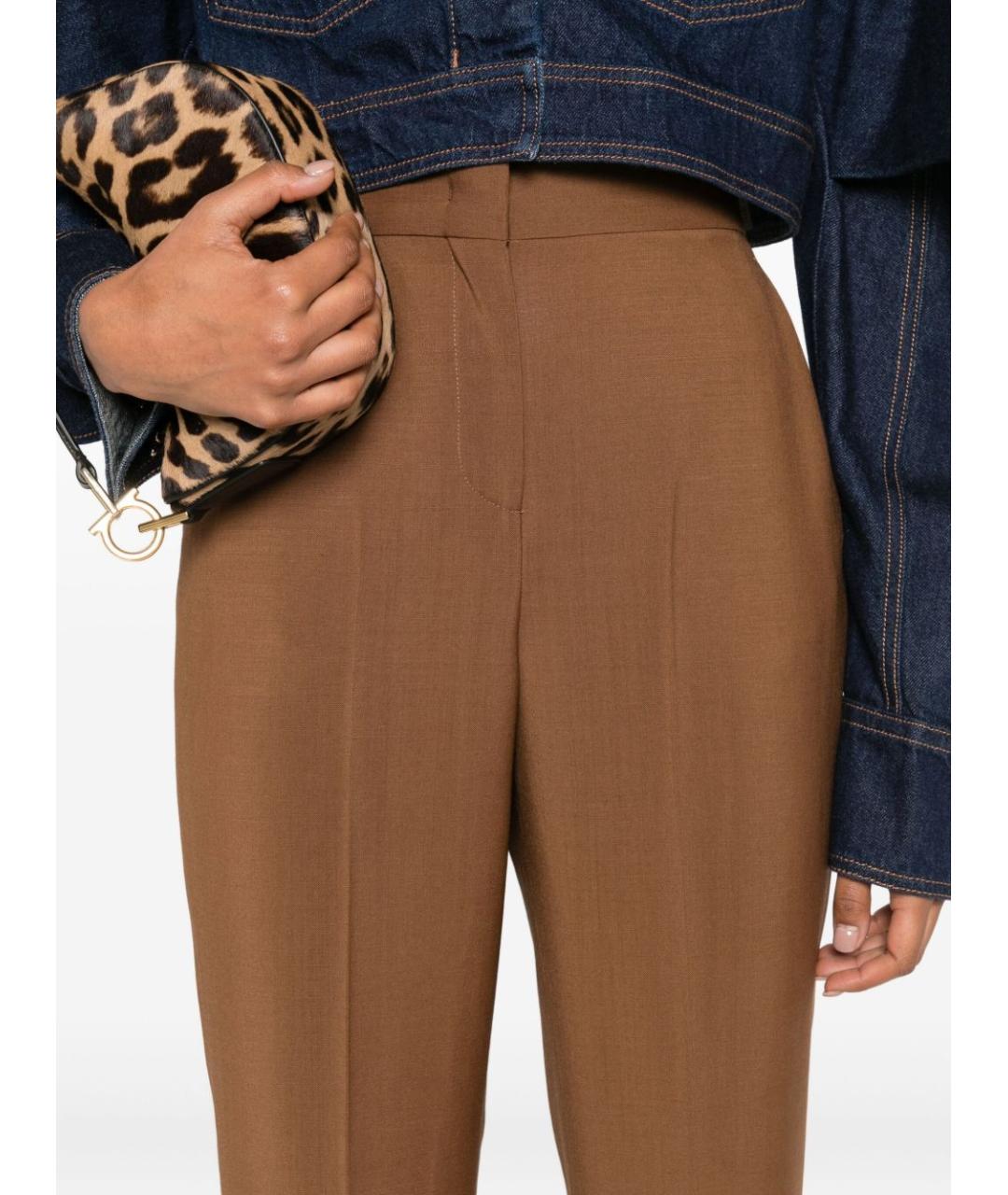 FENDI Коричневые шерстяные прямые брюки, фото 2