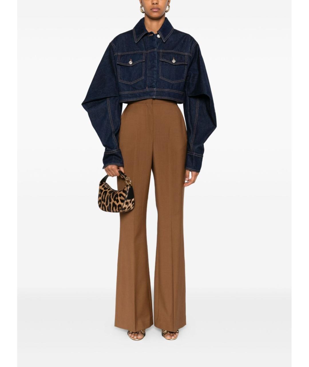 FENDI Коричневые шерстяные прямые брюки, фото 5