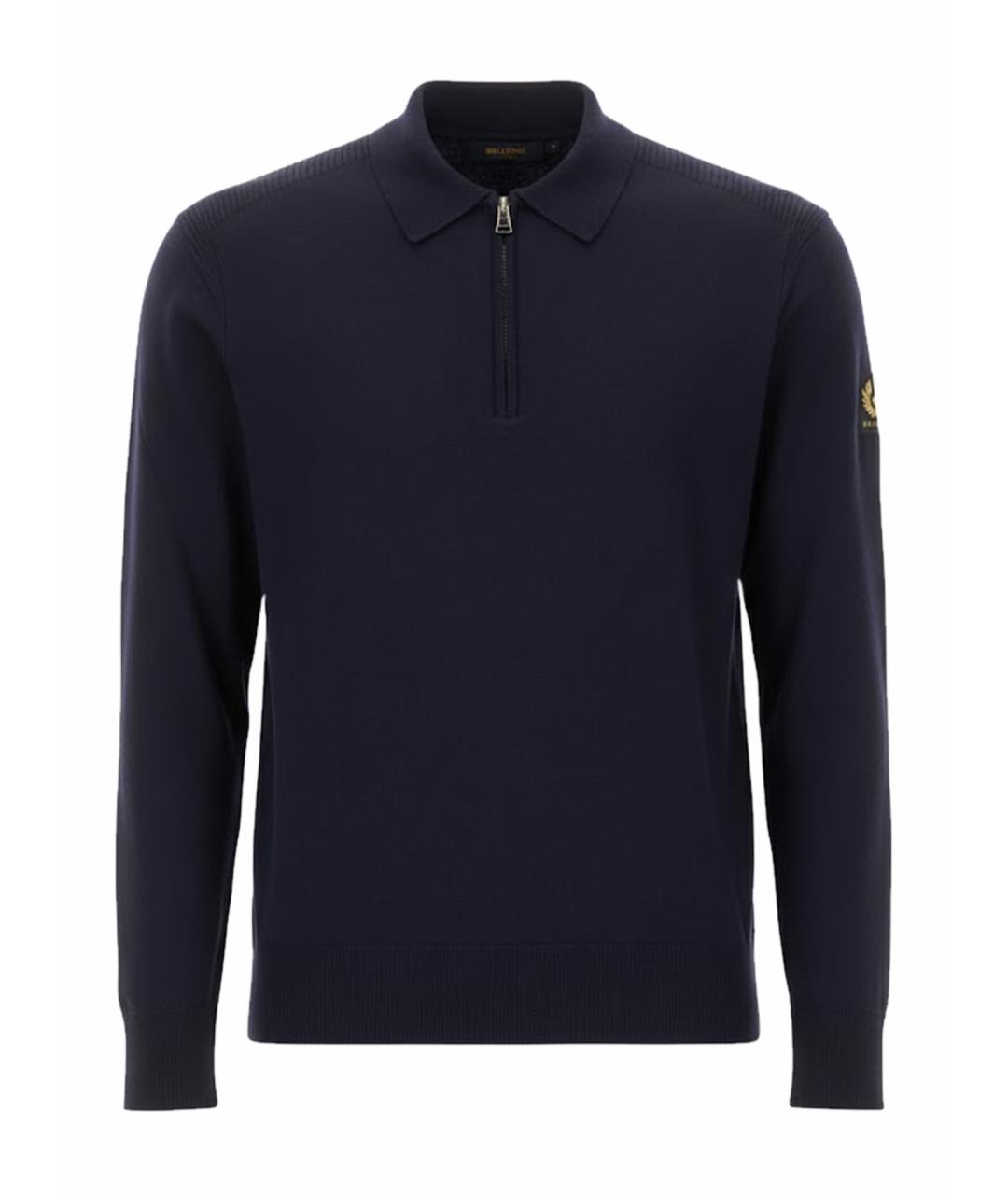 BELSTAFF Синее хлопко-шерстяное поло с длинным рукавом, фото 1