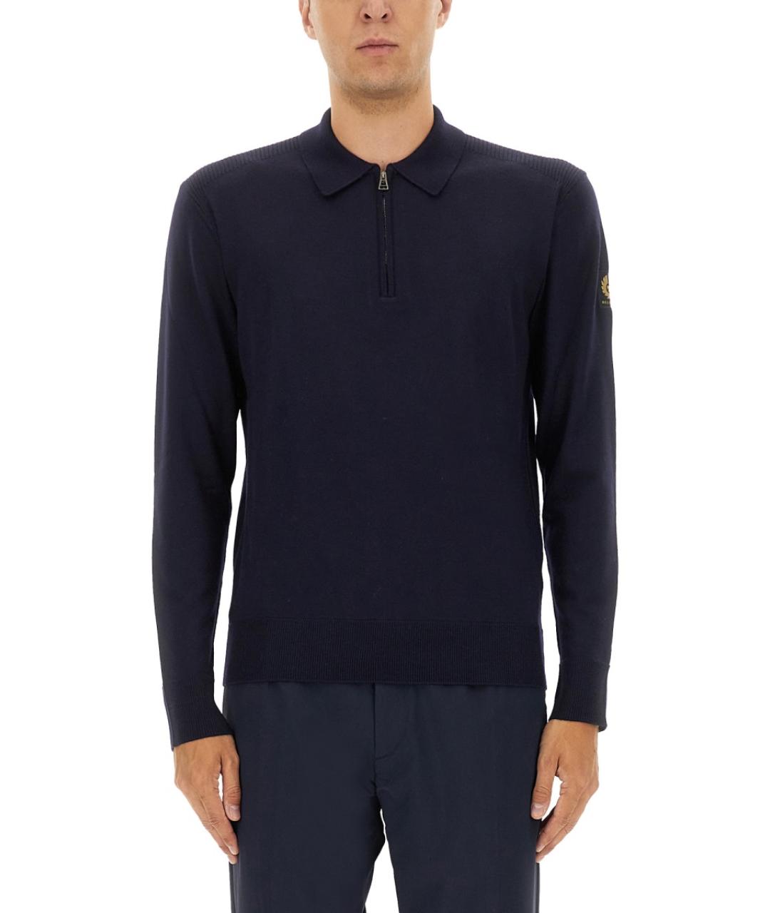 BELSTAFF Синее хлопко-шерстяное поло с длинным рукавом, фото 5