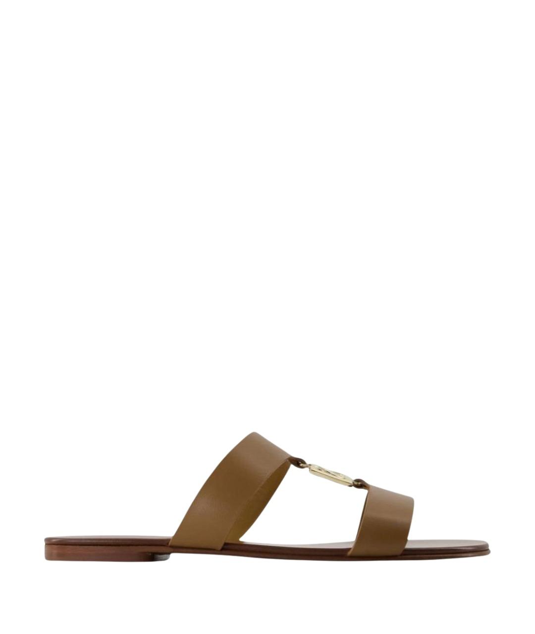 DOLCE&GABBANA Коричневые кожаные шлепанцы, фото 1
