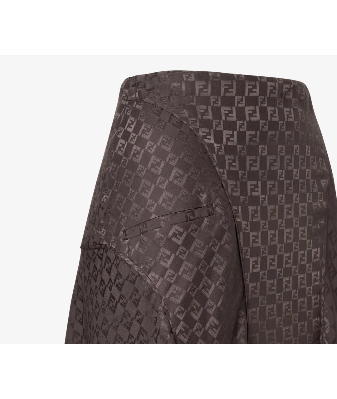 FENDI Коричневая шелковая юбка миди, фото 3