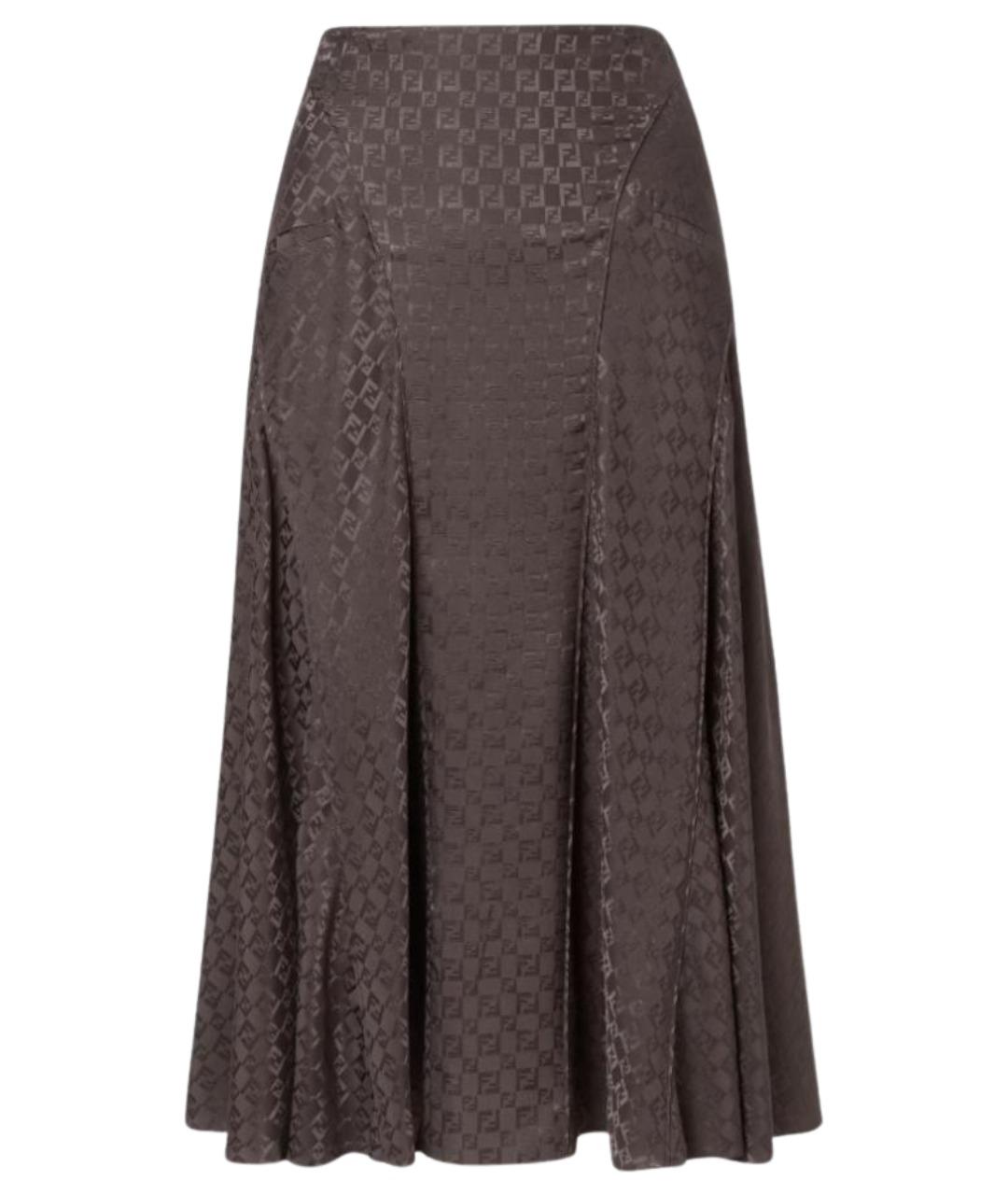 FENDI Коричневая шелковая юбка миди, фото 1