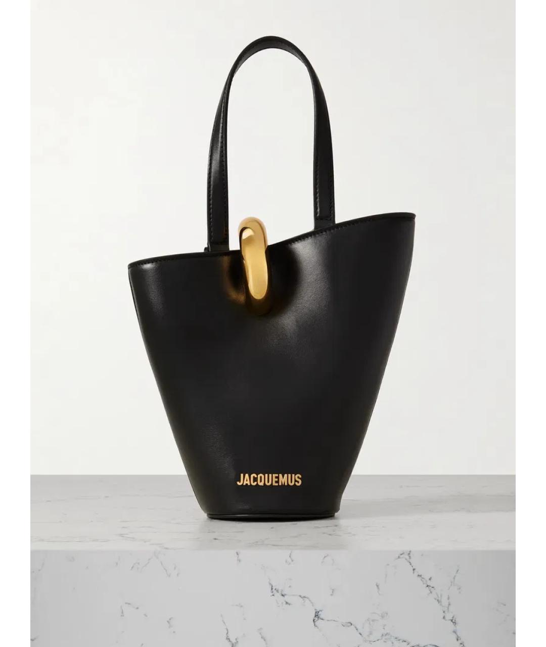 JACQUEMUS Черная кожаная сумка тоут, фото 3