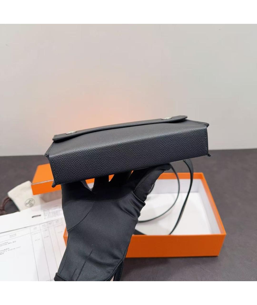 HERMES Черная кожаная сумка через плечо, фото 4