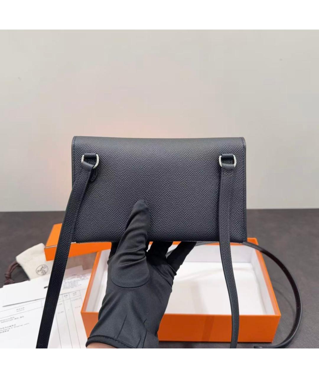 HERMES Черная кожаная сумка через плечо, фото 3