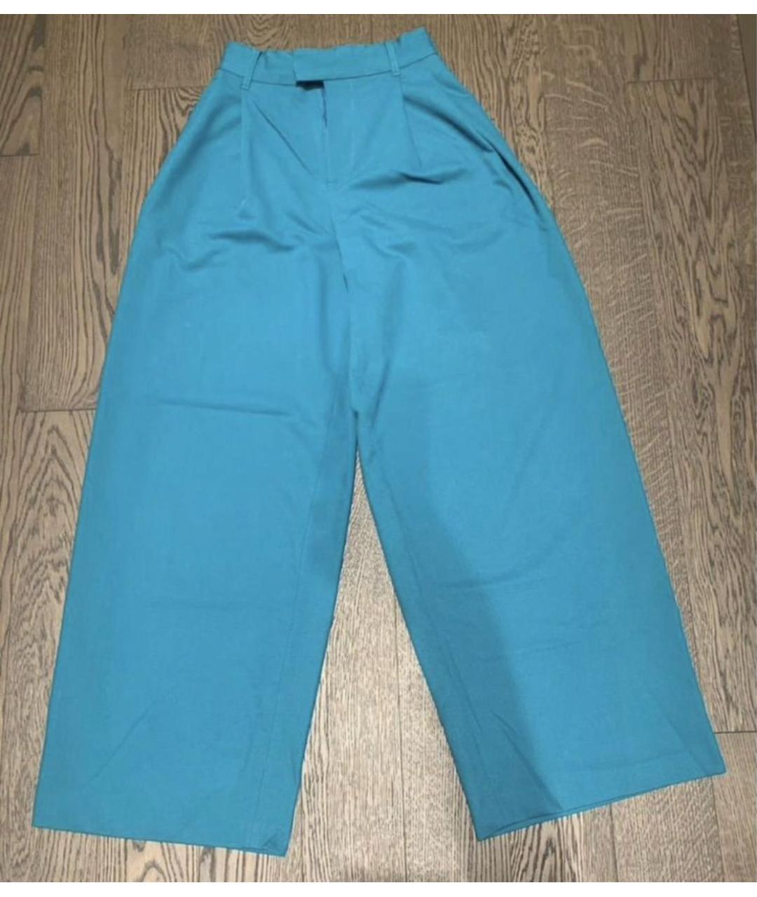 BOTTEGA VENETA Бирюзовые вискозные брюки широкие, фото 9