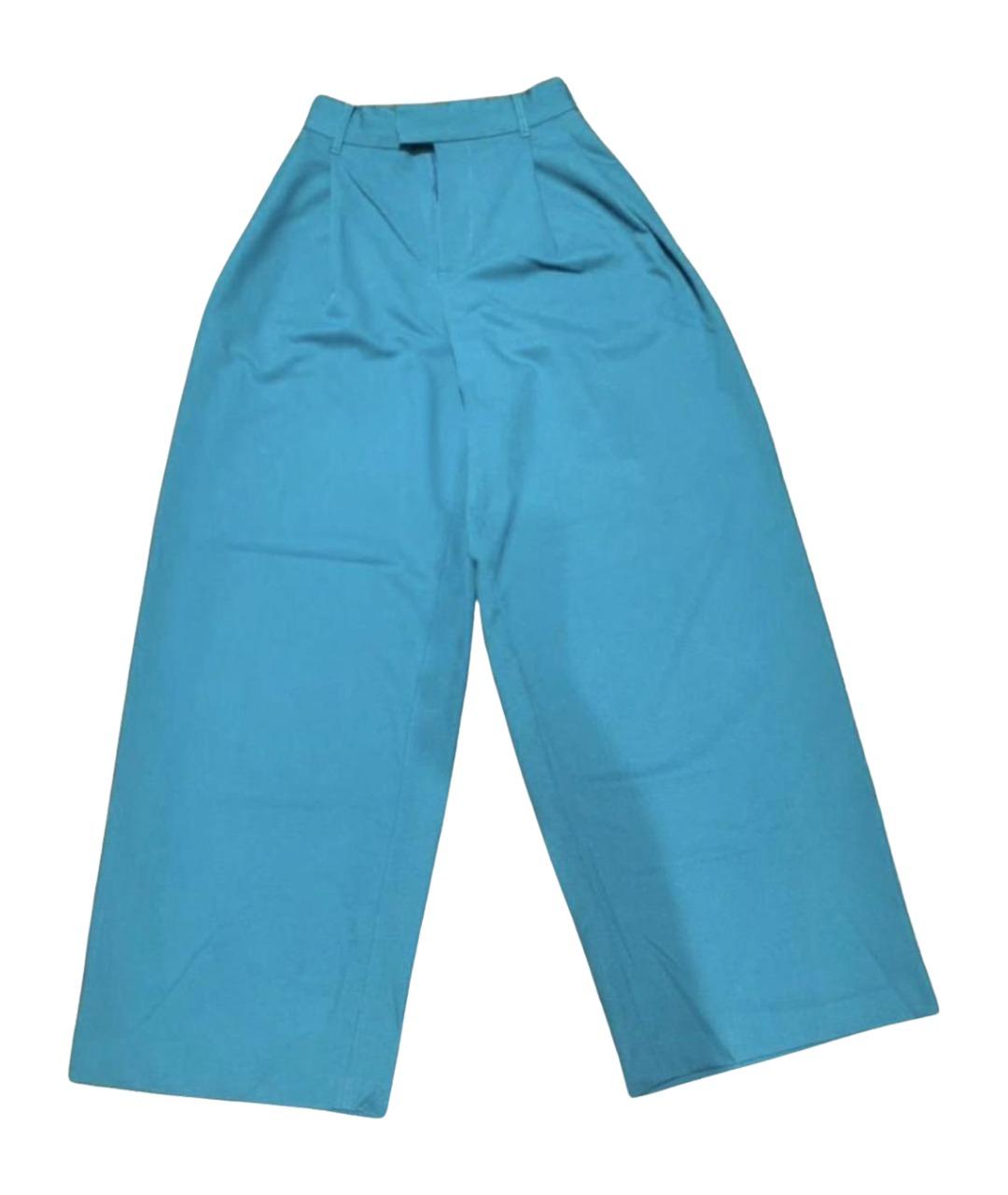 BOTTEGA VENETA Бирюзовые вискозные брюки широкие, фото 1