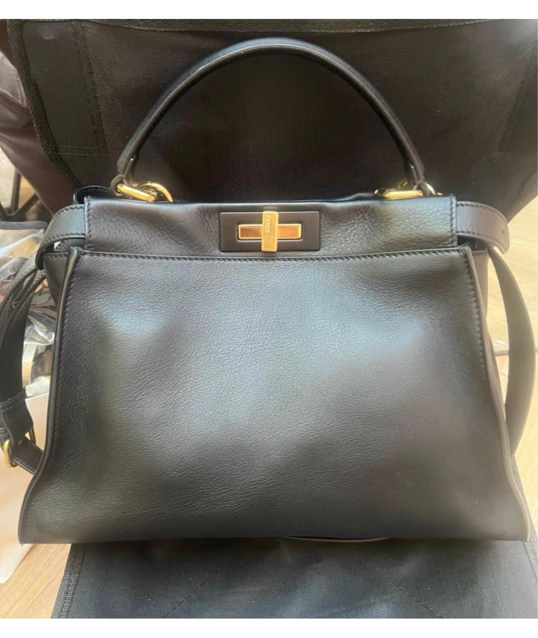 FENDI Черная кожаная сумка тоут, фото 5