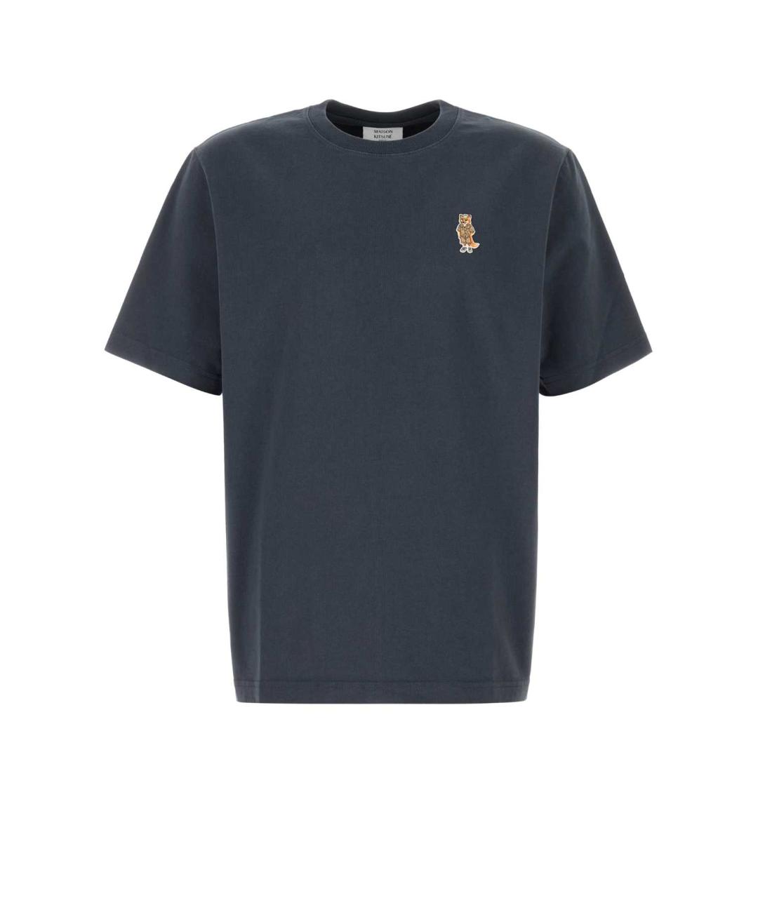 MAISON KITSUNE Темно-синяя хлопковая футболка, фото 1