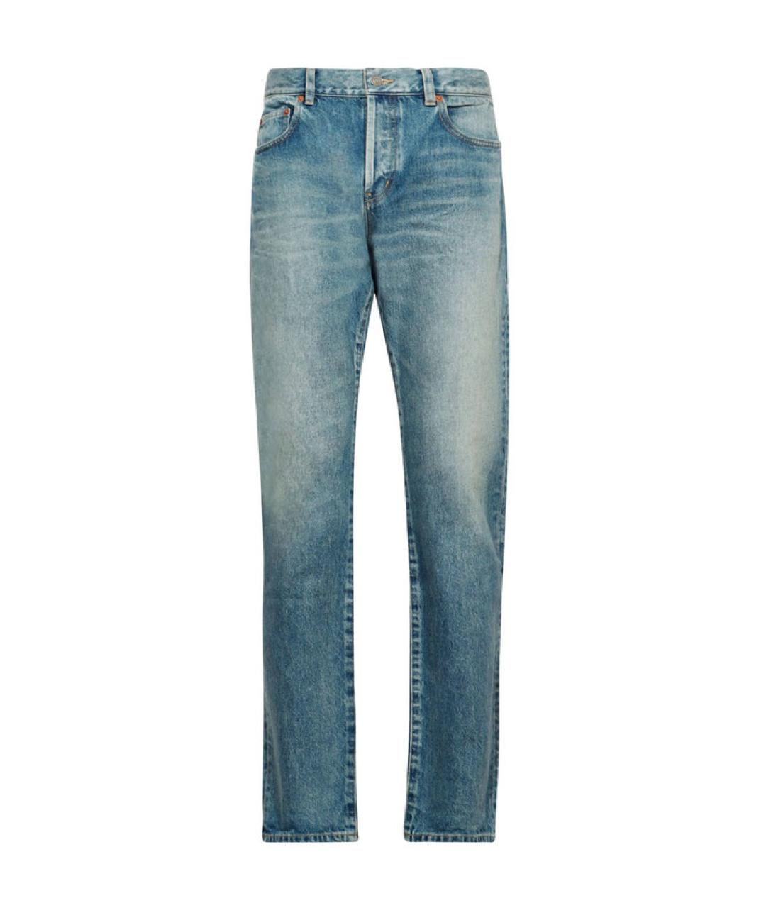 SAINT LAURENT Синие хлопковые прямые джинсы, фото 1