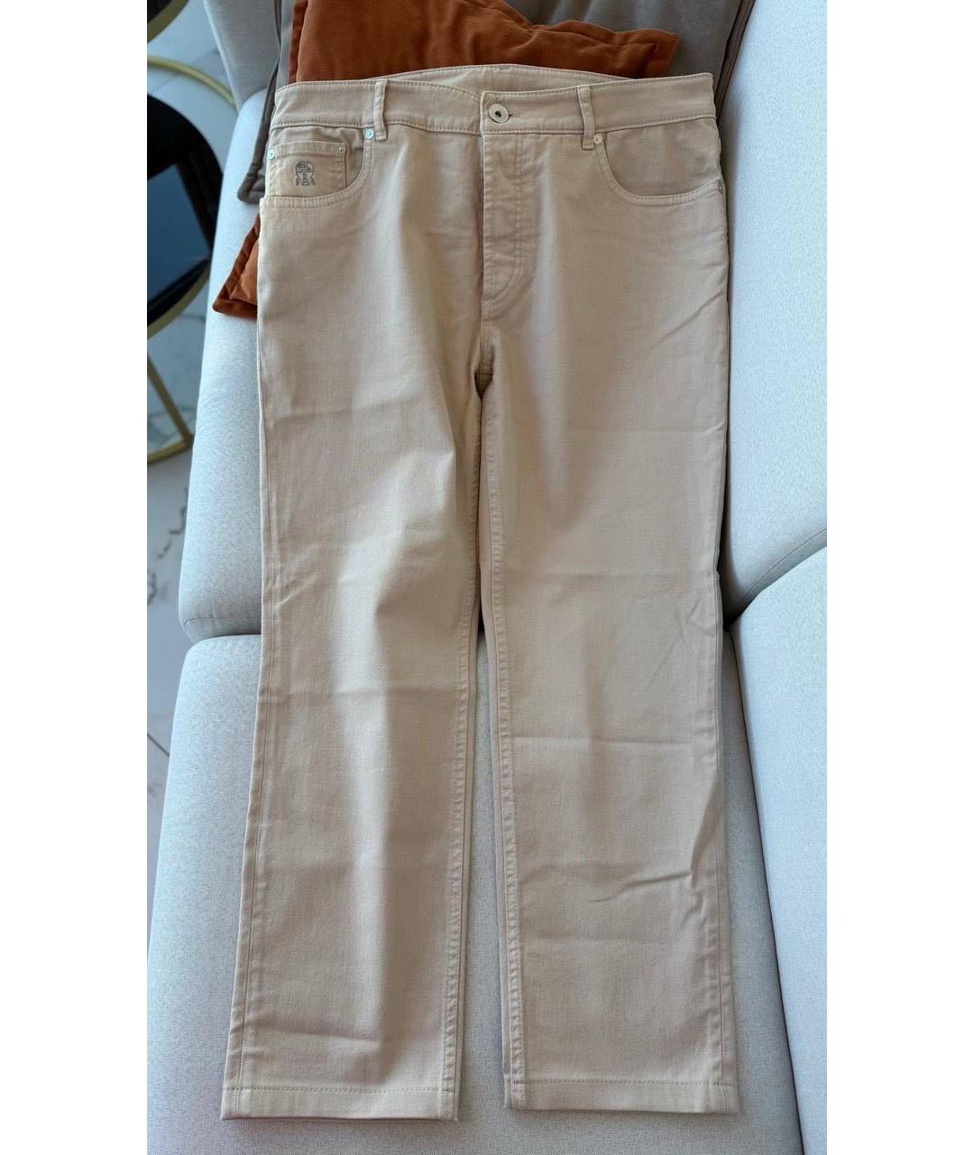 BRUNELLO CUCINELLI Бежевые хлопковые прямые джинсы, фото 9