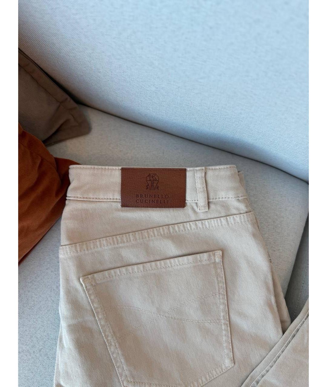 BRUNELLO CUCINELLI Бежевые хлопковые прямые джинсы, фото 5