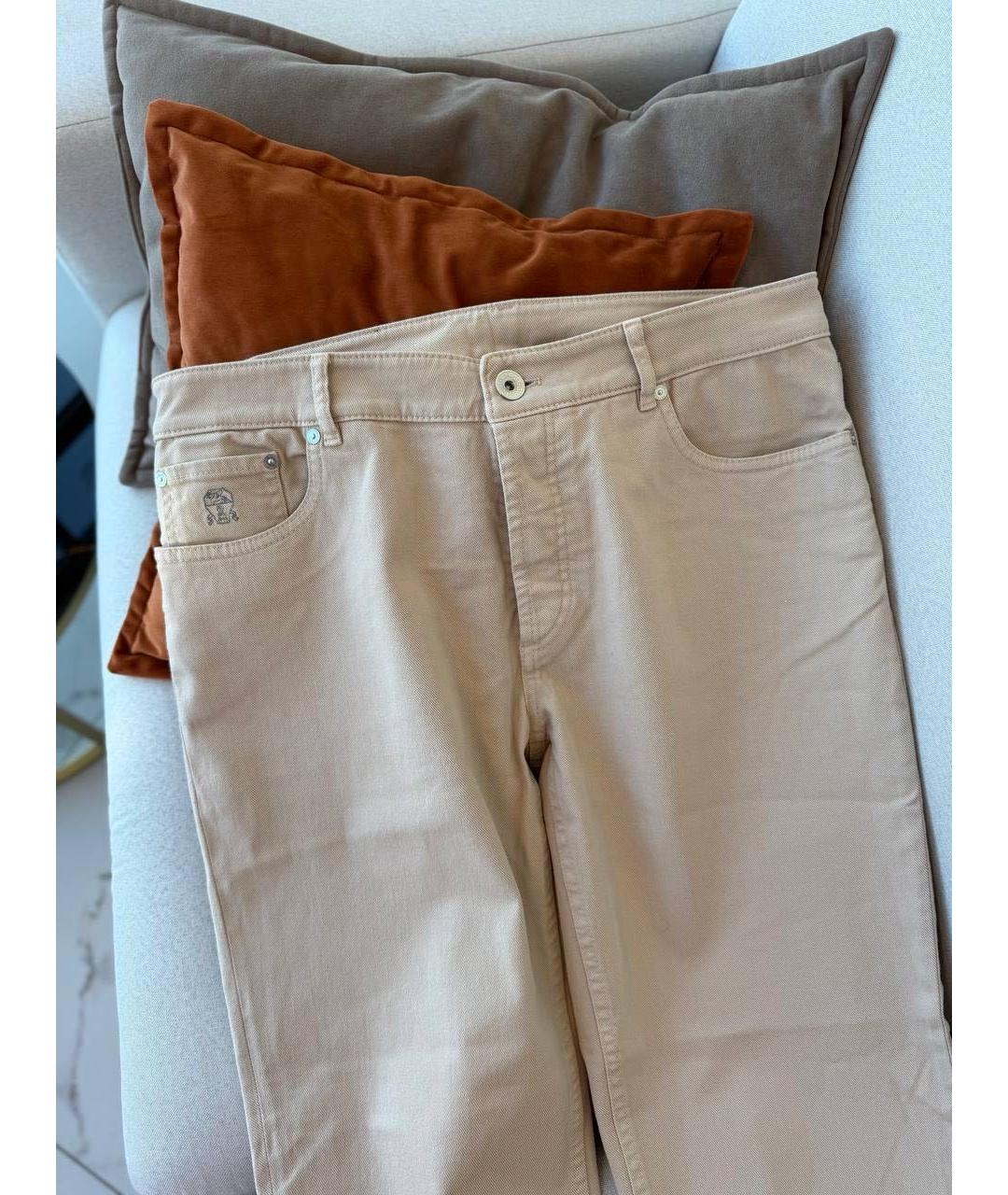 BRUNELLO CUCINELLI Бежевые хлопковые прямые джинсы, фото 4