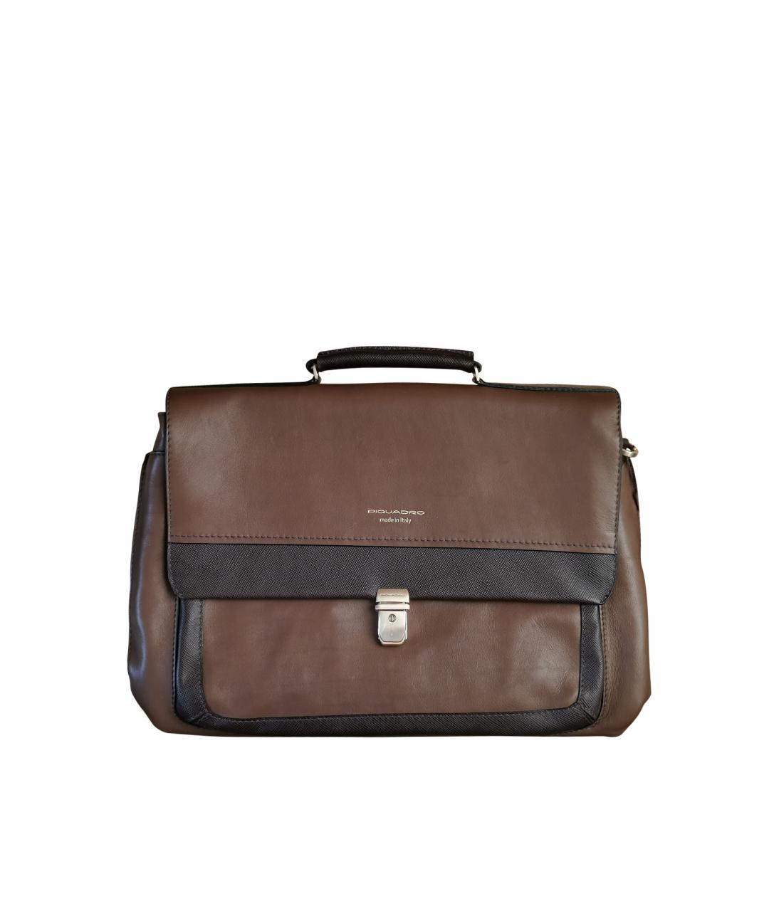 PIQUADRO Коричневый кожаный портфель, фото 1