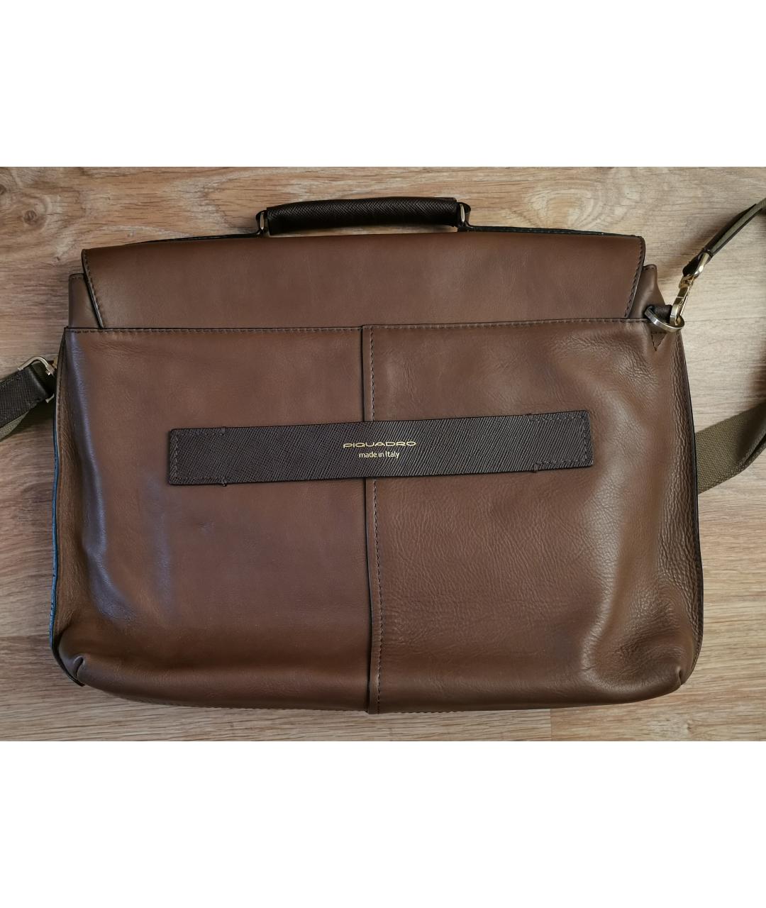 PIQUADRO Коричневый кожаный портфель, фото 2