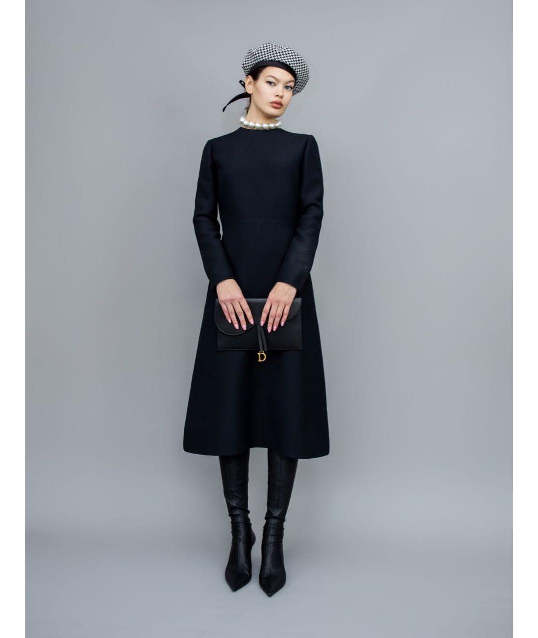 CHRISTIAN DIOR Черное шерстяное повседневное платье, фото 3