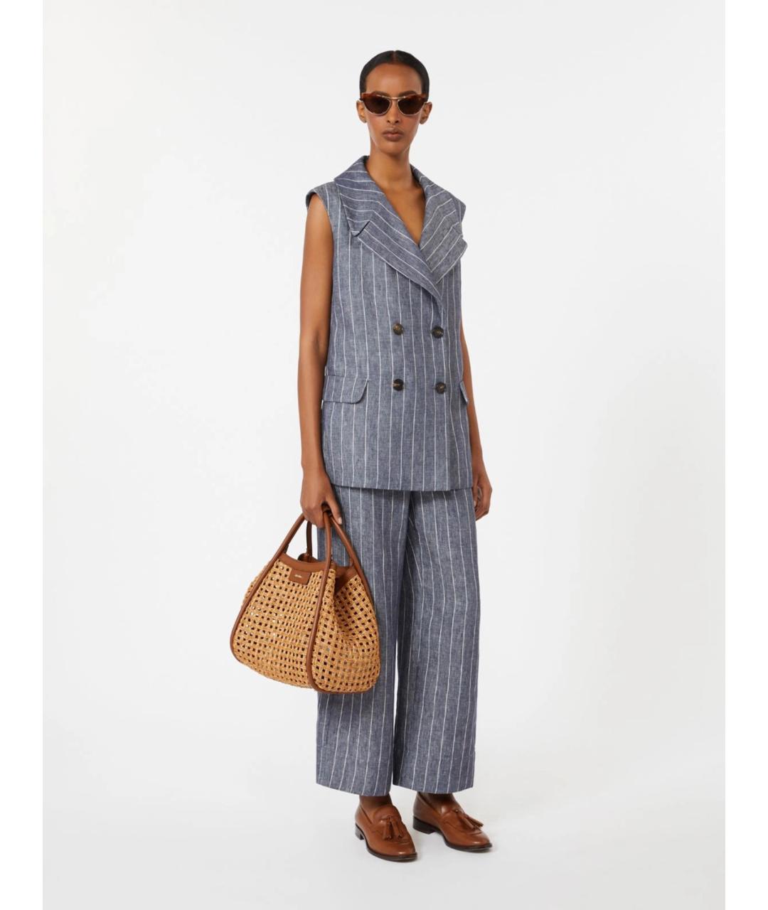 'S MAX MARA Синие льняные прямые брюки, фото 2