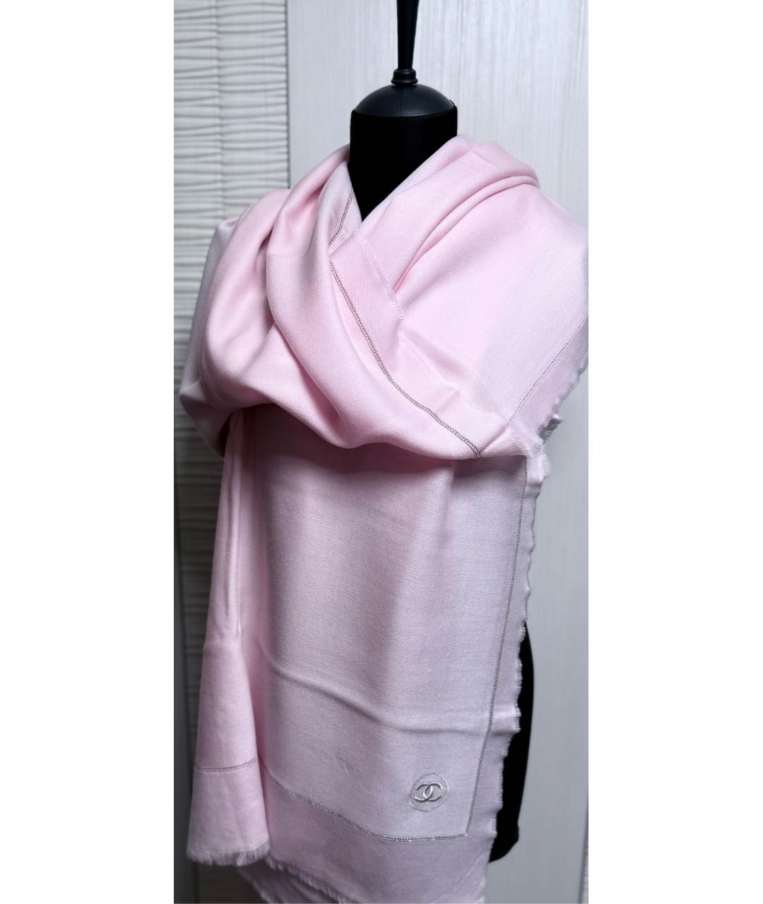 CHANEL Розовый шерстяной шарф, фото 3
