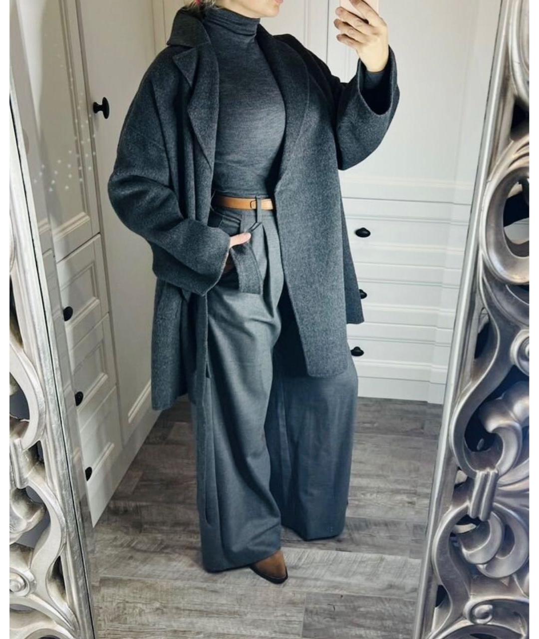 WEEKEND MAX MARA Серые шерстяные брюки широкие, фото 7