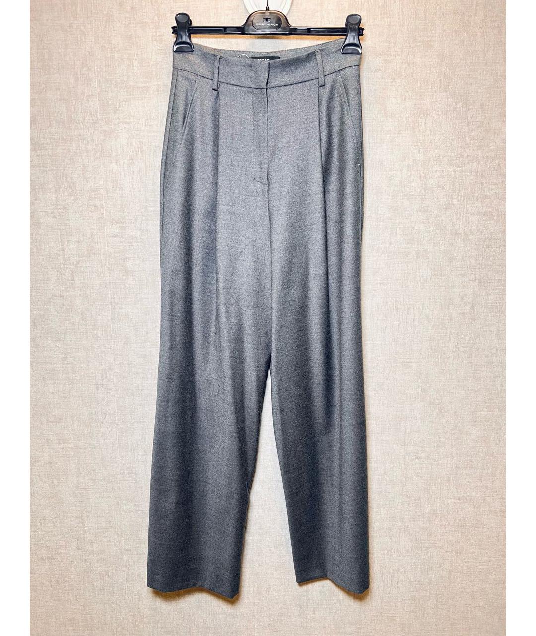 WEEKEND MAX MARA Серые шерстяные брюки широкие, фото 5
