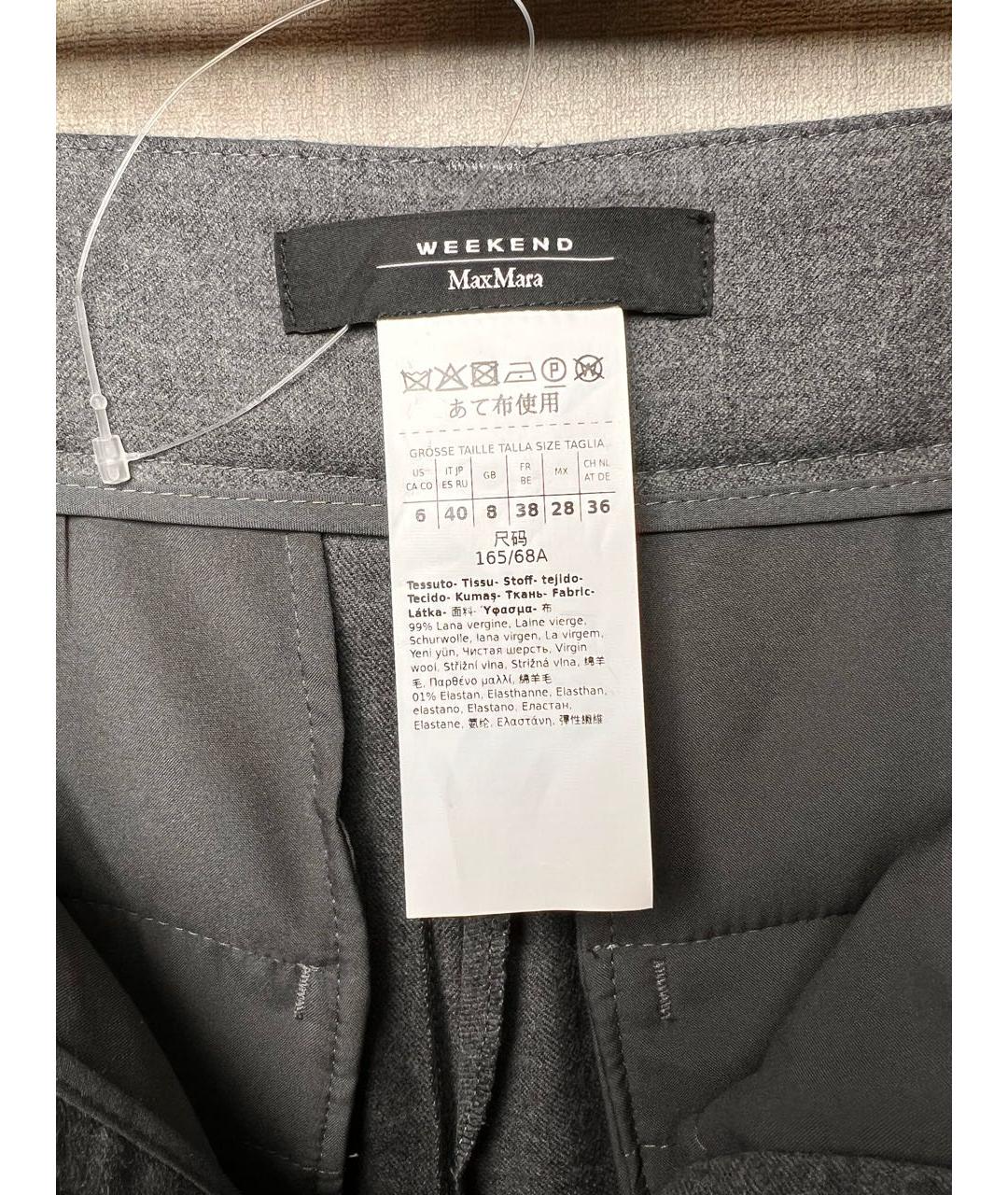 WEEKEND MAX MARA Серые шерстяные брюки широкие, фото 3