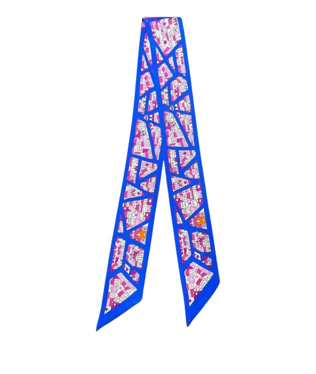 HERMES Синий шелковый платок, фото 1