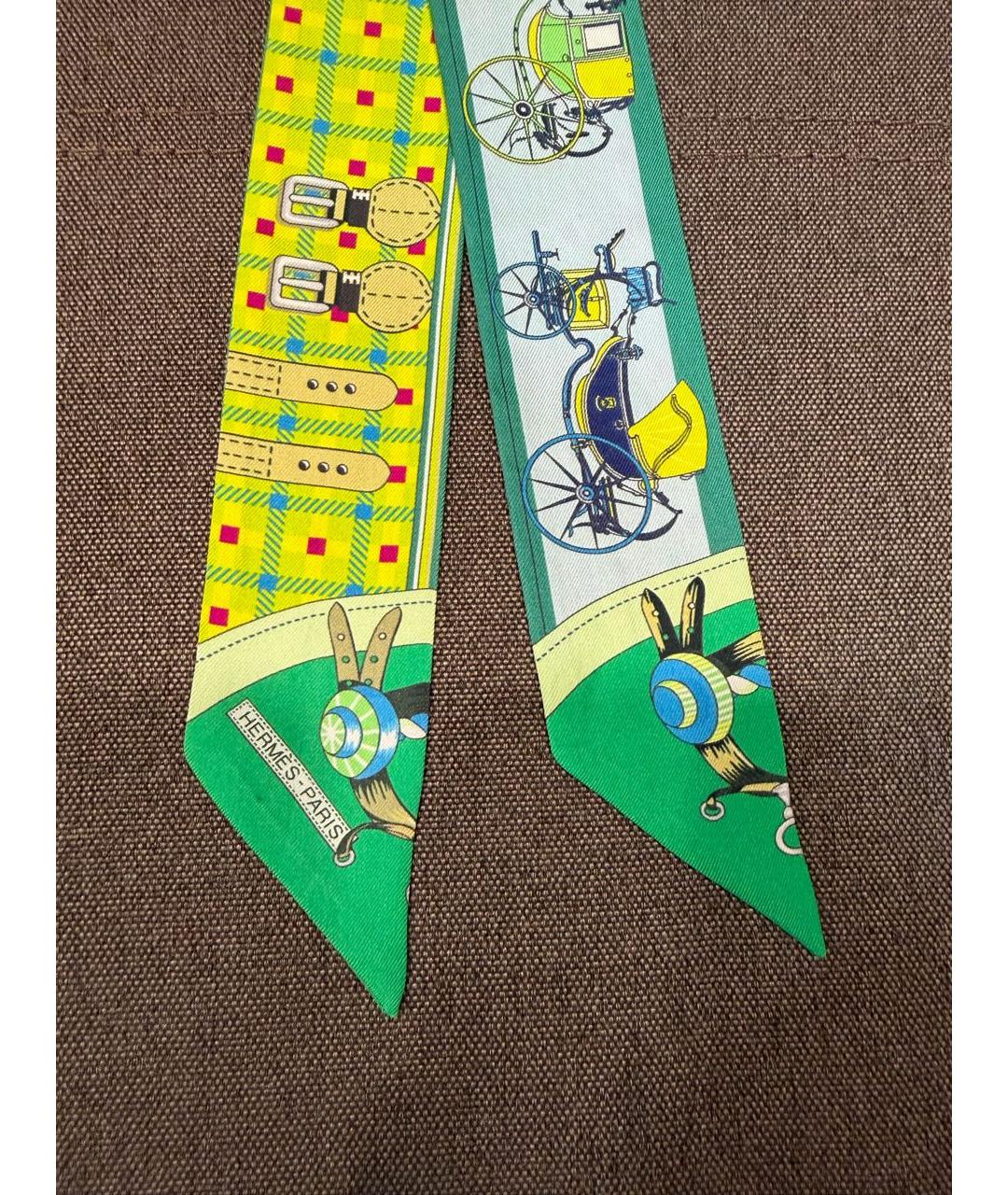 HERMES Салатовый шелковый платок, фото 4