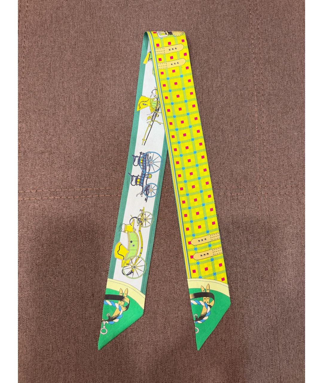 HERMES Салатовый шелковый платок, фото 5