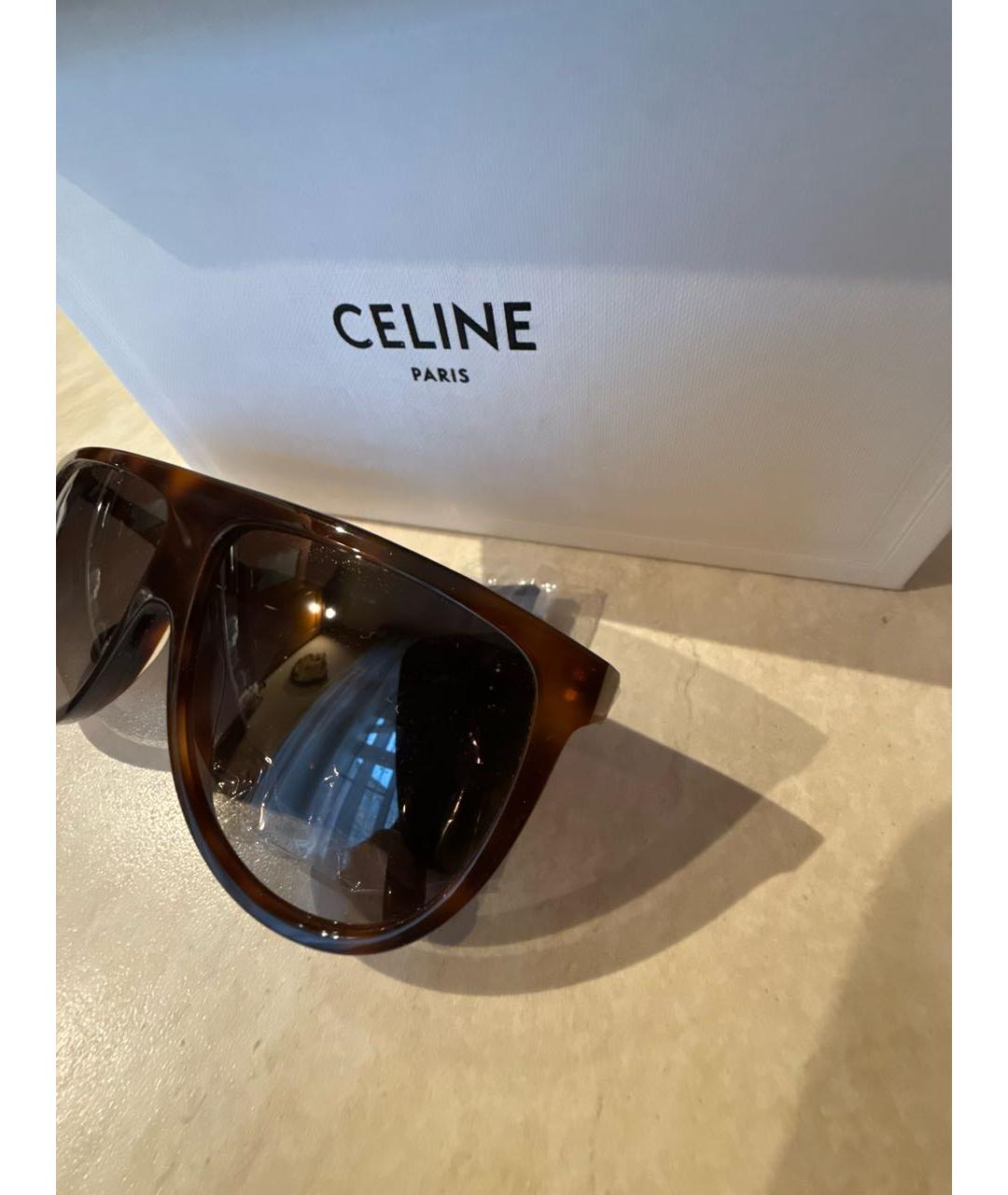 CELINE Коричневые пластиковые солнцезащитные очки, фото 3
