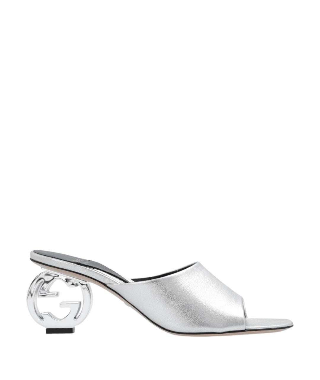 GUCCI Серебряные кожаные мюли, фото 1