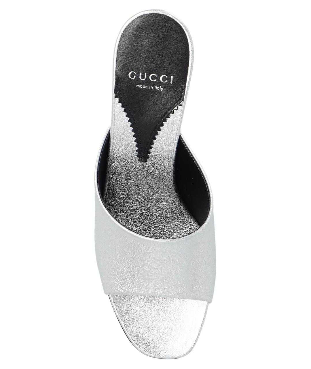 GUCCI Серебряные кожаные мюли, фото 3