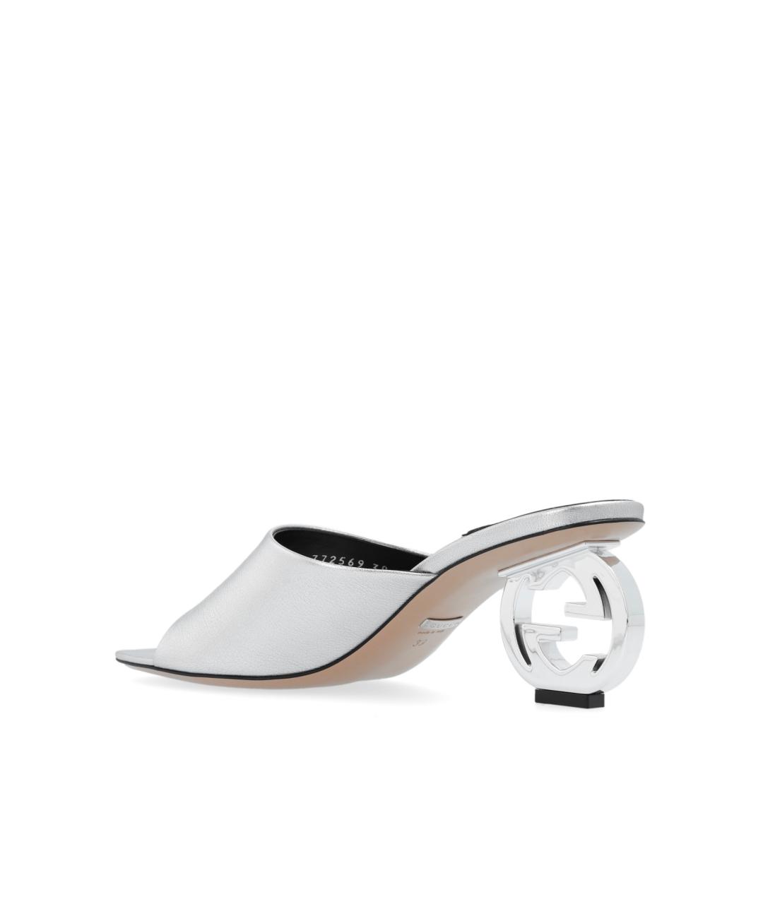 GUCCI Серебряные кожаные мюли, фото 4