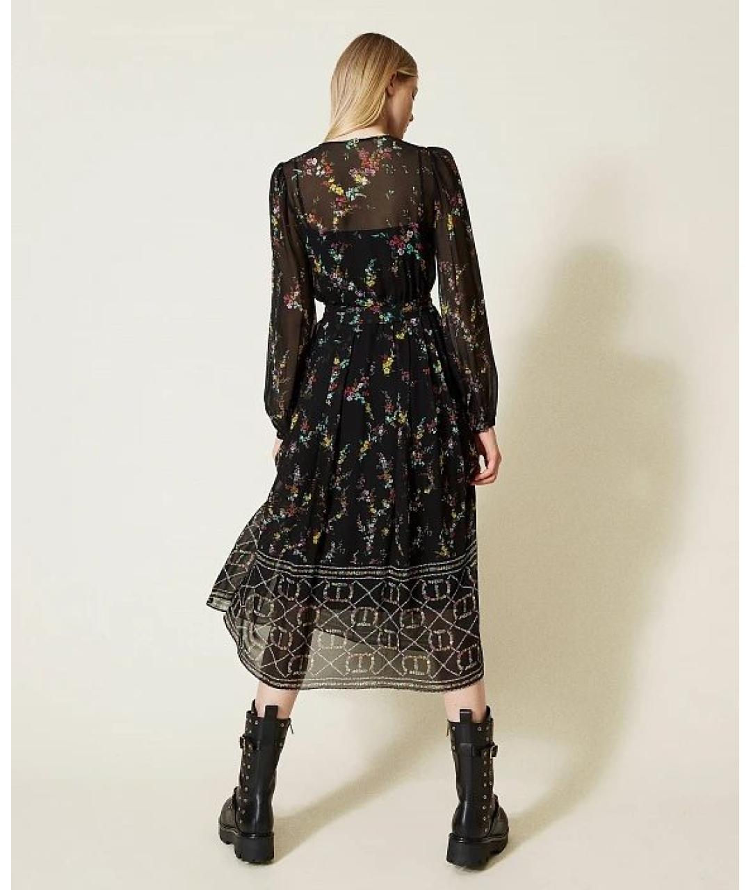 TWIN-SET Черное вискозное повседневное платье, фото 3