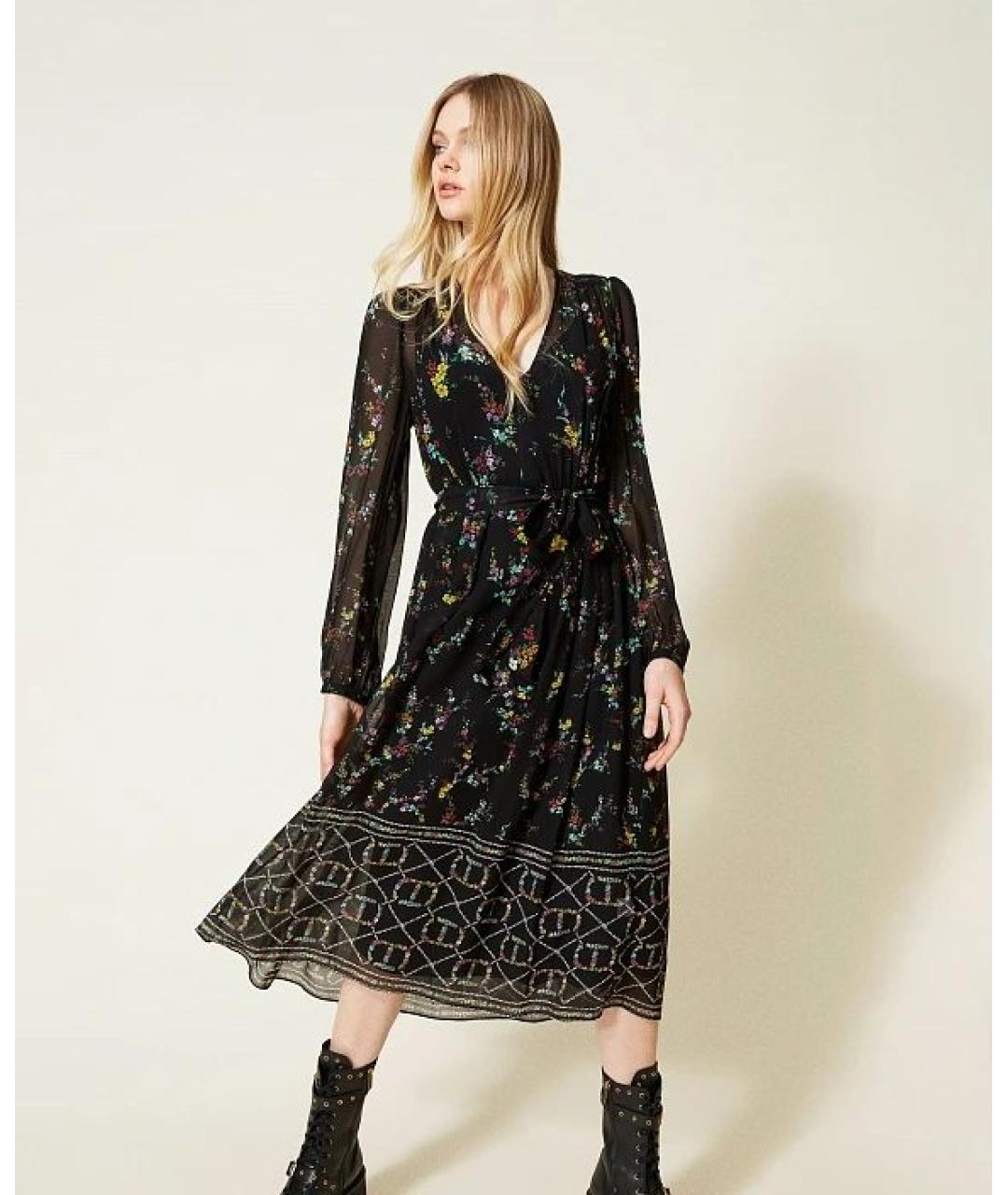 TWIN-SET Черное вискозное повседневное платье, фото 2