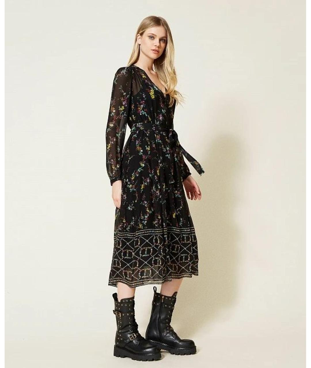 TWIN-SET Черное вискозное повседневное платье, фото 4