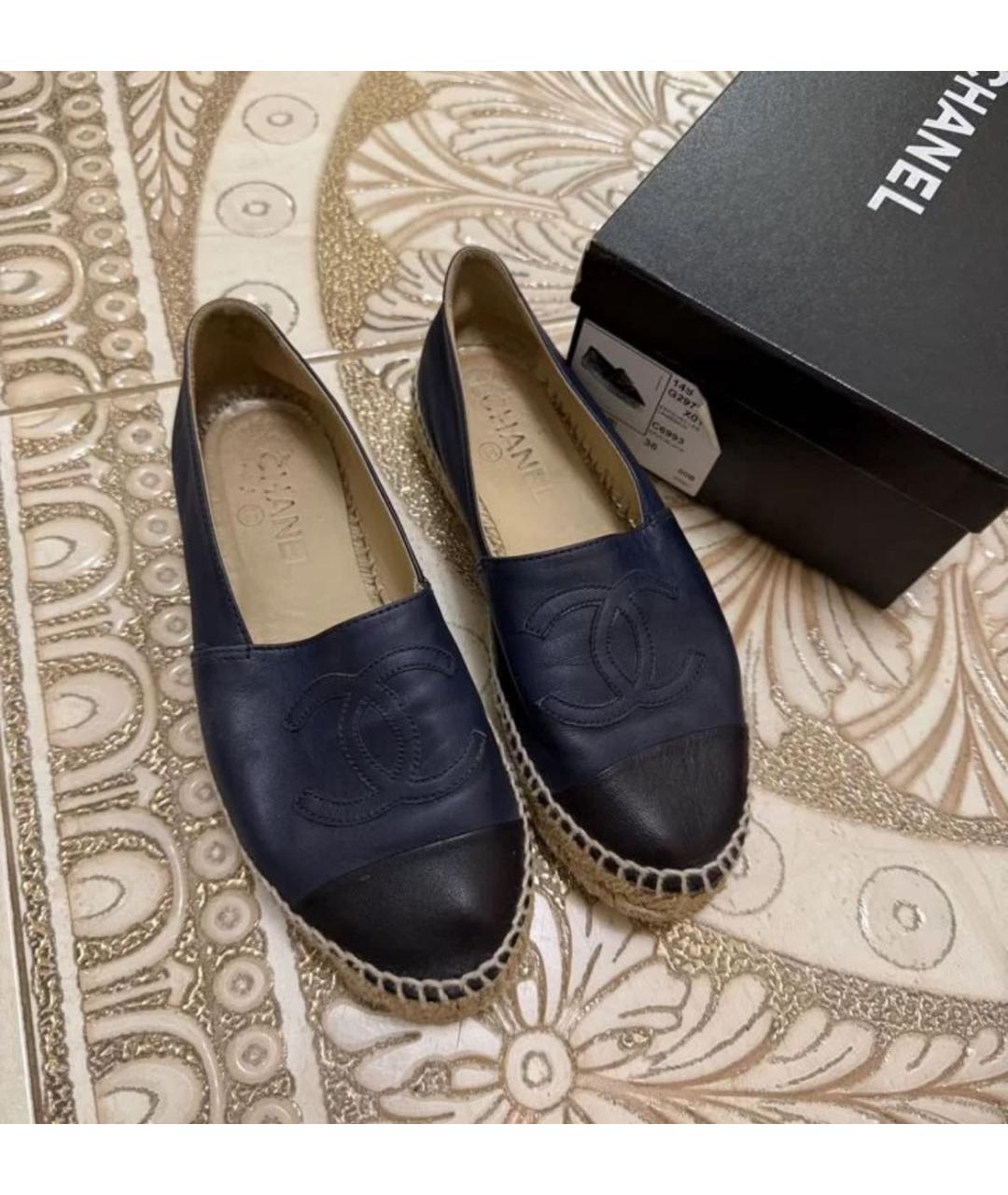 CHANEL Темно-синие кожаные эспадрильи, фото 3