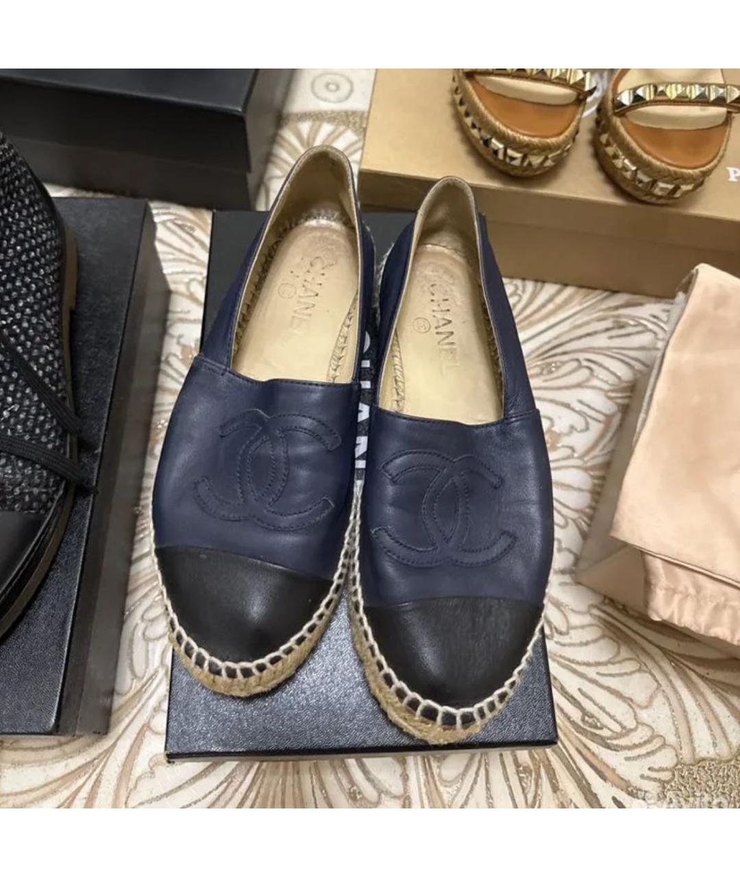 CHANEL Темно-синие кожаные эспадрильи, фото 4