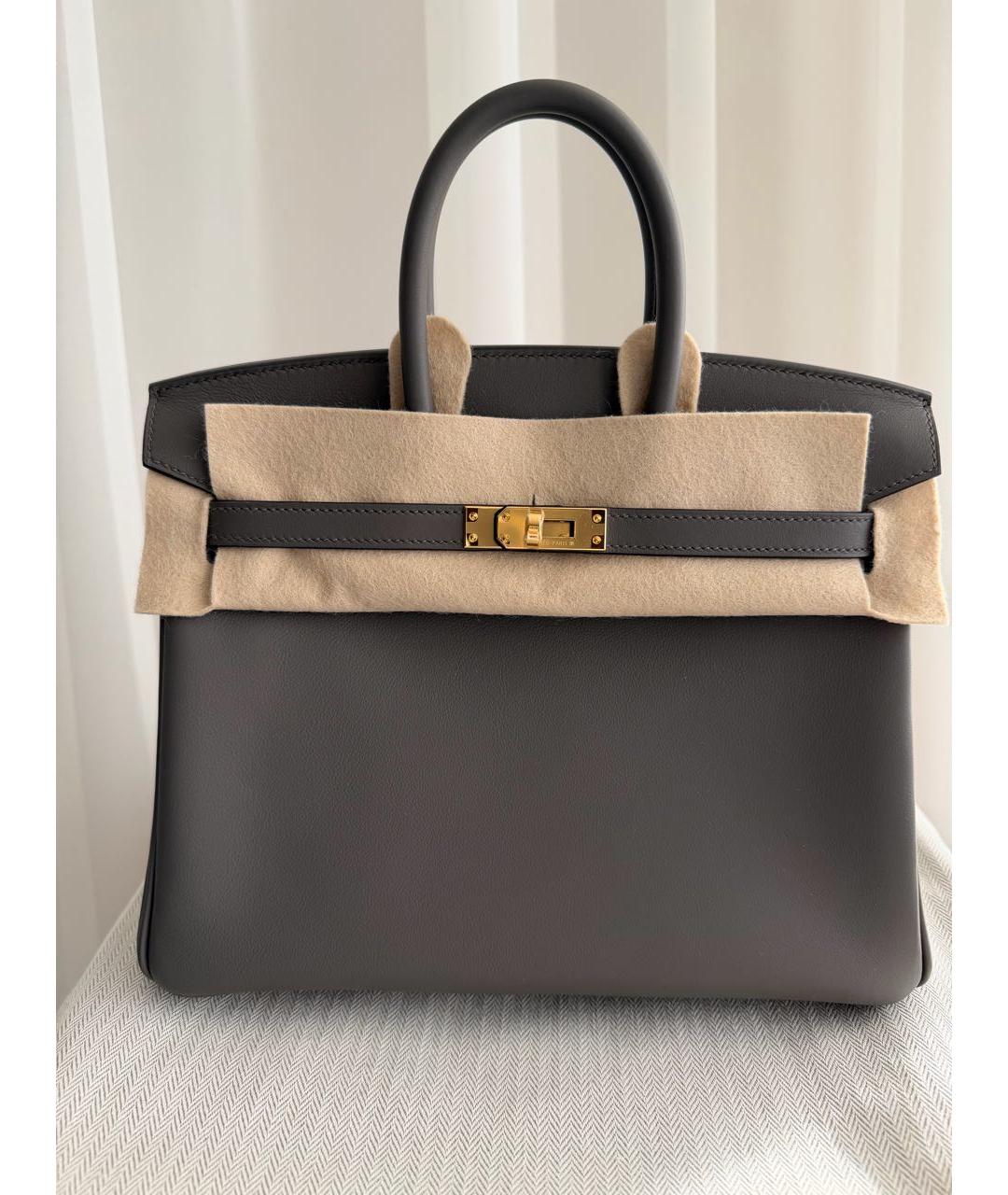 HERMES Антрацитовая кожаная сумка с короткими ручками, фото 7