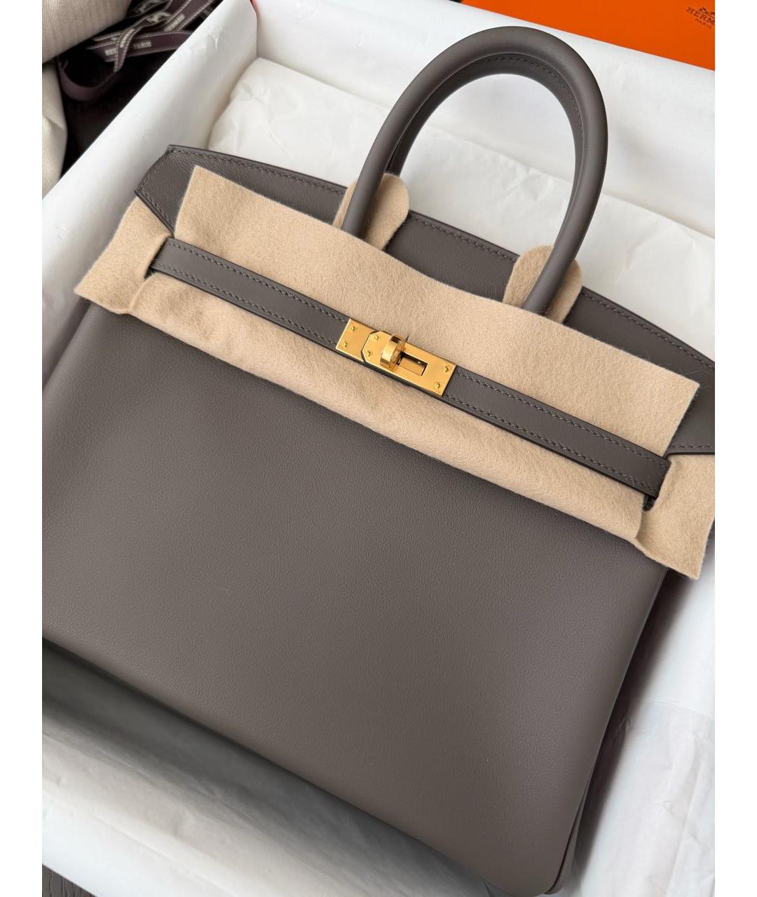 HERMES Антрацитовая кожаная сумка с короткими ручками, фото 3