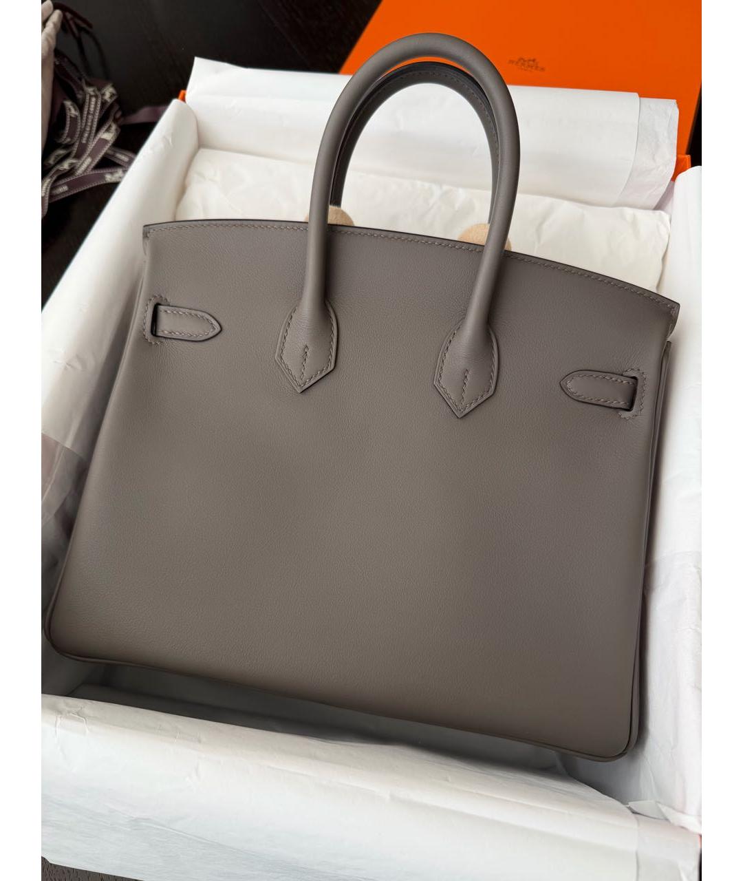 HERMES Антрацитовая кожаная сумка с короткими ручками, фото 5