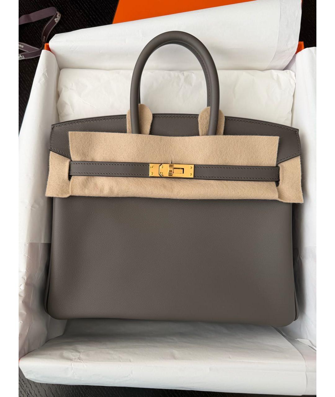 HERMES Антрацитовая кожаная сумка с короткими ручками, фото 2