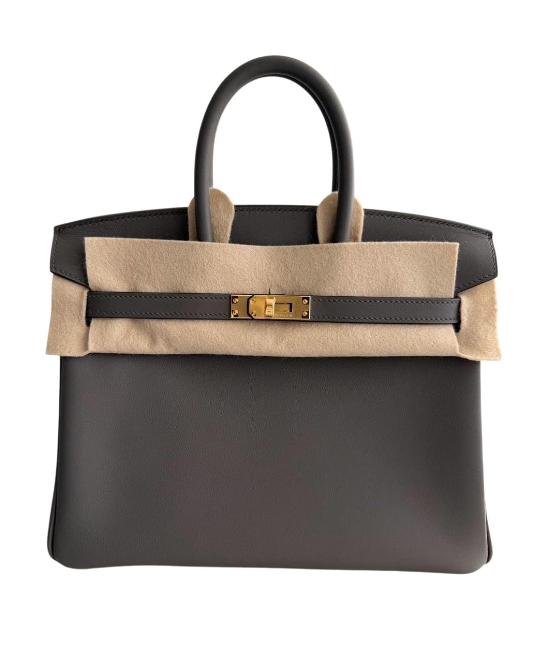 HERMES Антрацитовая кожаная сумка с короткими ручками, фото 1