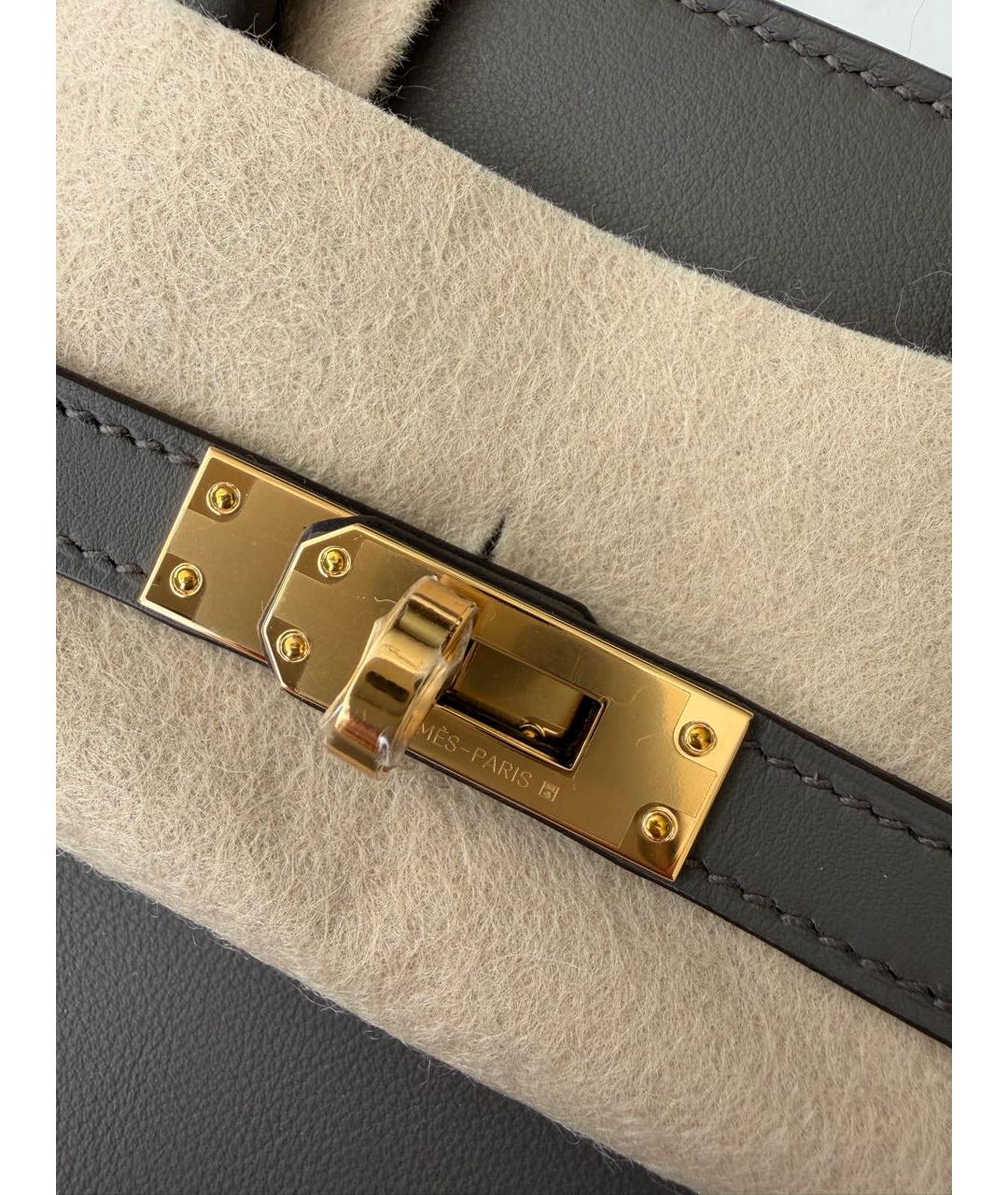 HERMES Антрацитовая кожаная сумка с короткими ручками, фото 4