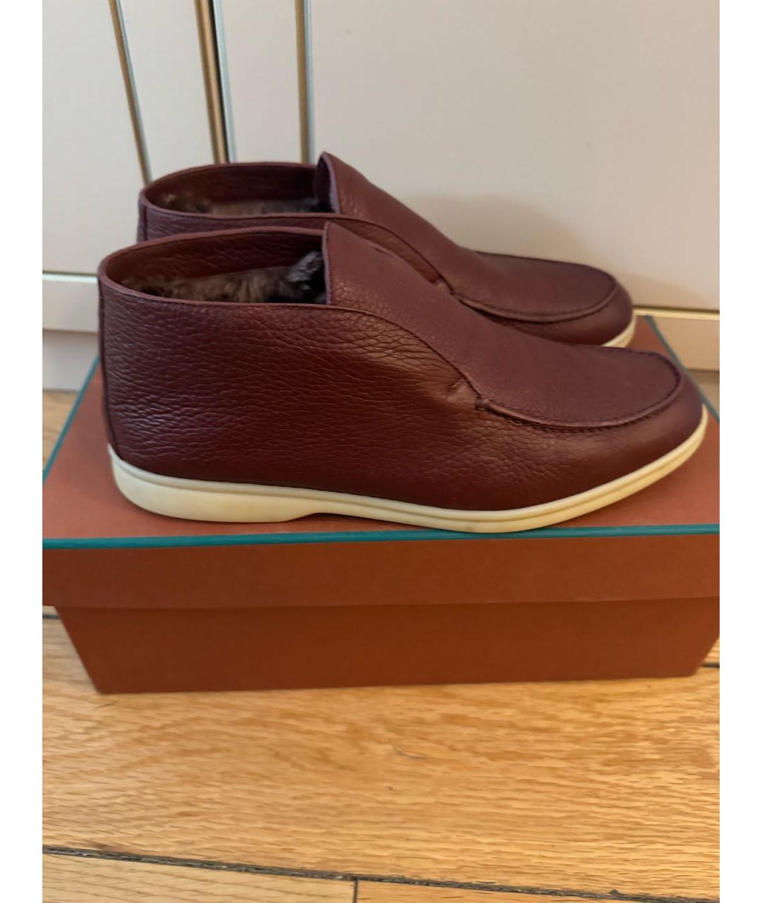 LORO PIANA Бордовые кожаные лоферы, фото 9