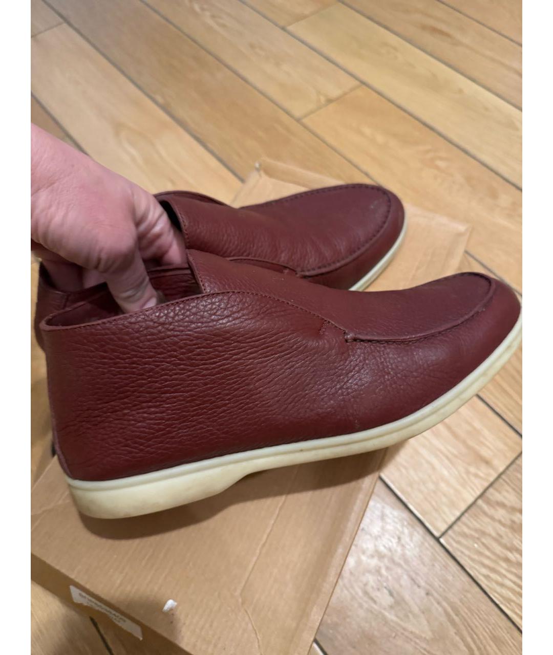 LORO PIANA Бордовые кожаные лоферы, фото 5